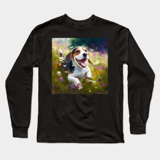 Wildflowers and Beagle Impressionist Art Print Long Sleeve T-Shirt